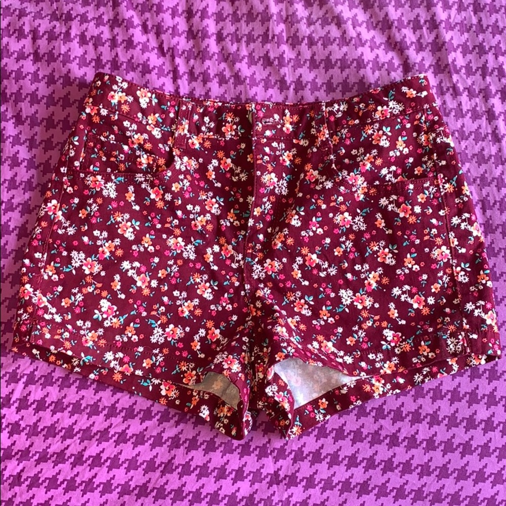 Burgundy flowered shorts